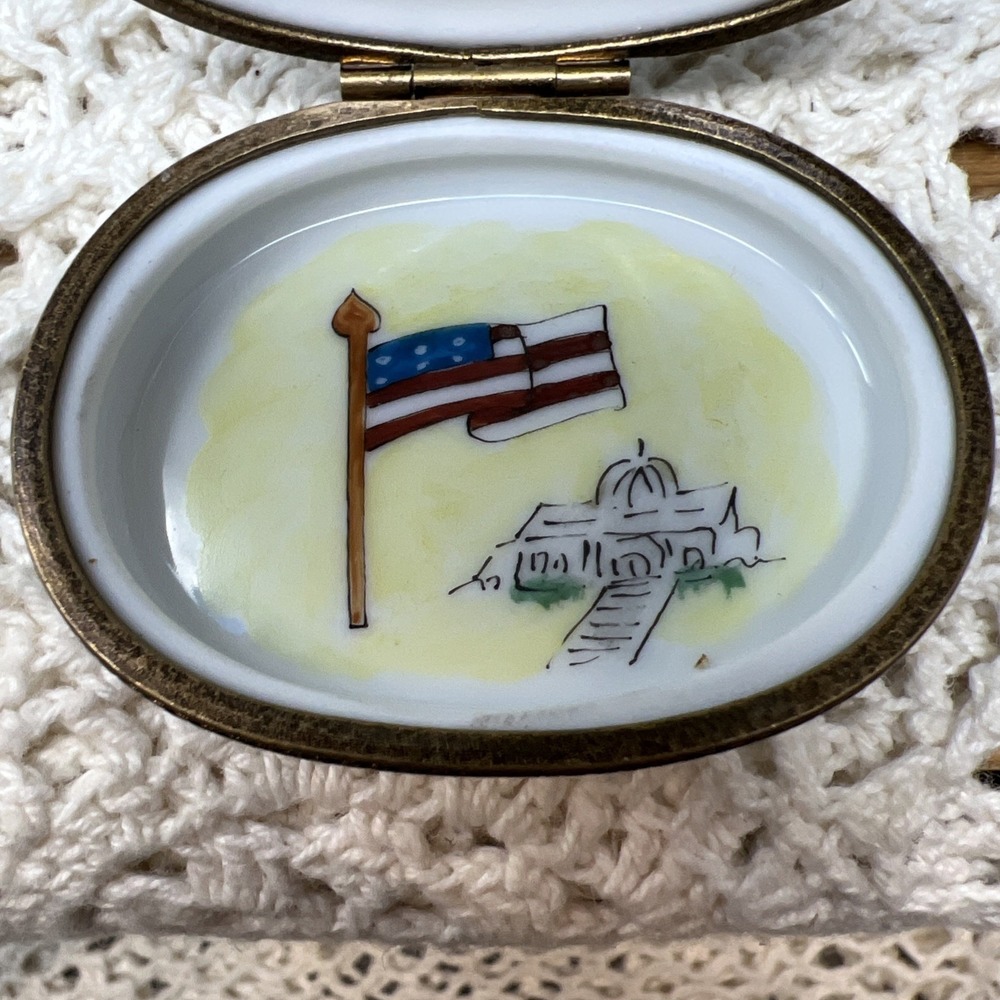 Limoges Trinket Box Statue Of Liberty New York US Flag & White House Peint Main - Picture 9 of 12